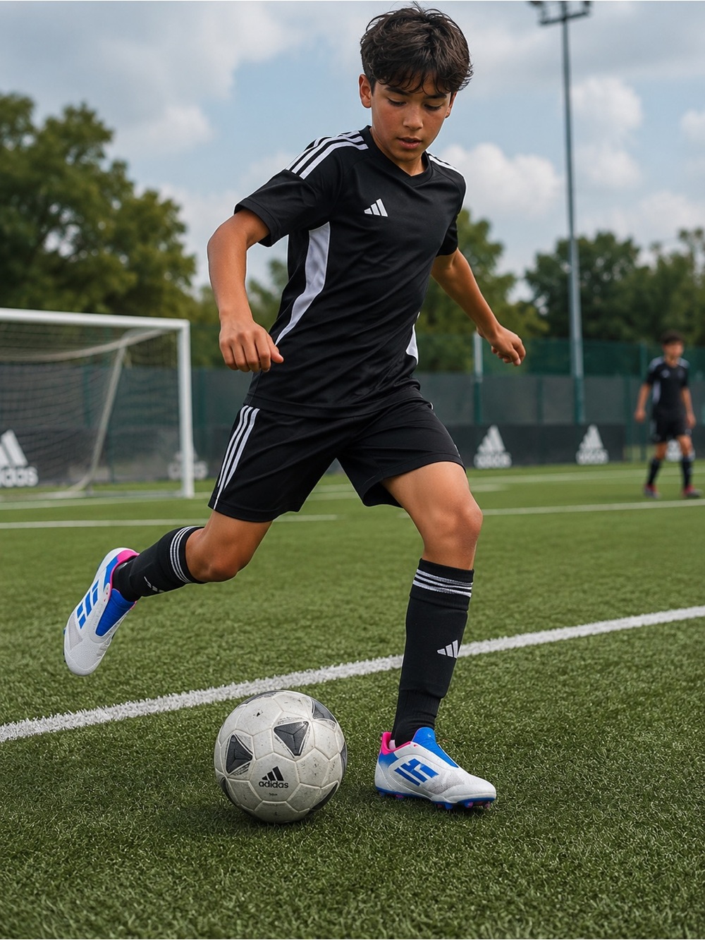 Adidas Youth Black Soccer Kit with White Stripes